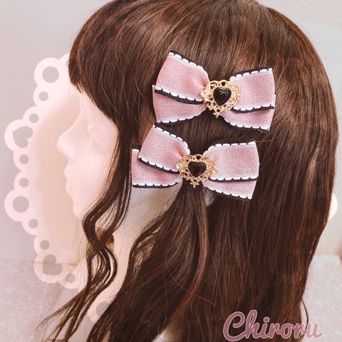 フレッピーリボン♡ヘアクリップ(ピンク) ロリータ ロリィタ メイド コンカフェ 量産型 地雷 プレゼント ギフト ヲタ活 推し活 入園 入学 ツインテール 病みかわ ヘアメ