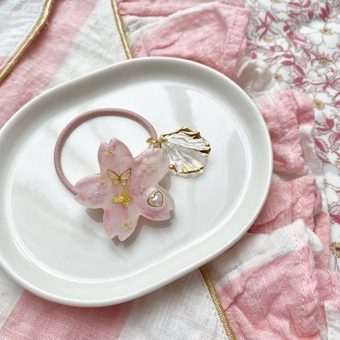 キッズ レジン 桜 SAKURA ヘアゴム  blossom pink 