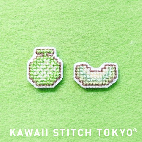 メロン【ブローチ】バッチ バッジ めろん melon フルーツ 果物 野菜 食べ物 刺繍 かわいい クロスステッチ ポップ オーダーメイド