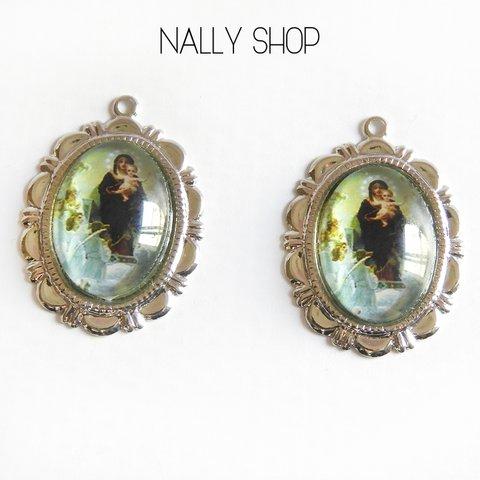 【2個】Virgin Mary & Jesus Charm Silver Part.VI【M-247】