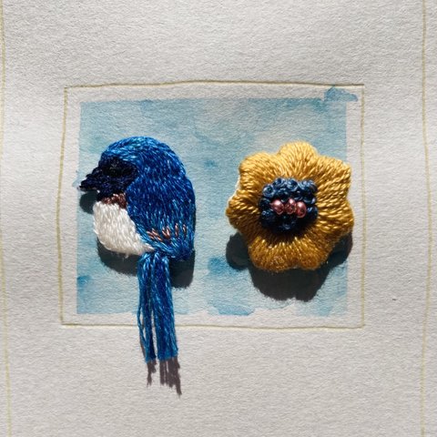 野鳥刺繍　〜ルリビタキ〜