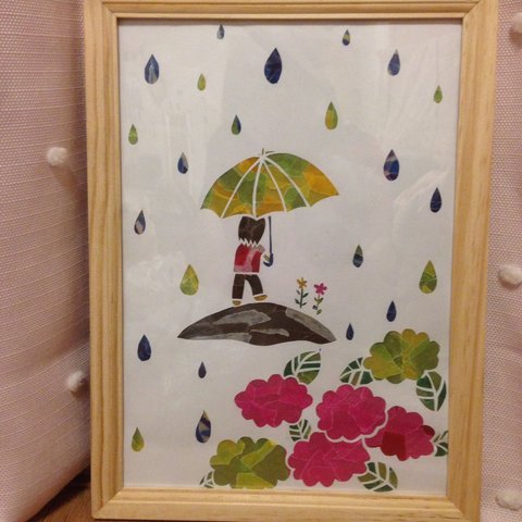 切り絵 紫陽花 雨の中