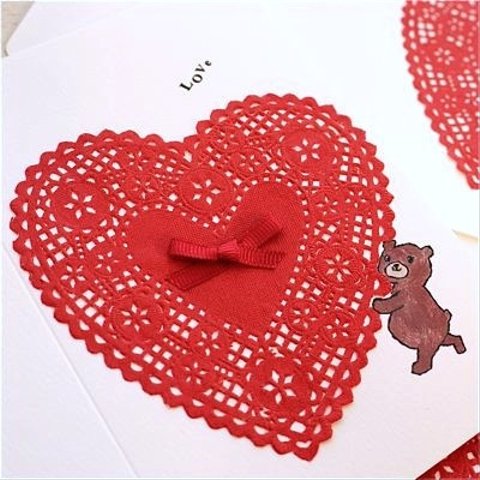 LOVE CARD - HEART LACE & BEAR-