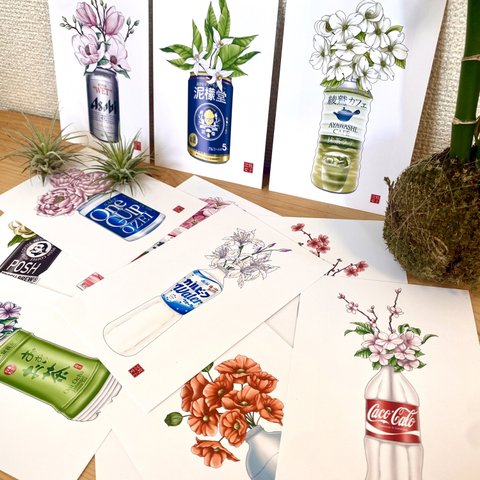 Conbini Drink Bouquets Postcard Set (12) コンビニの飲み物ブーケはがきセット(12)