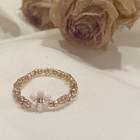 ﾋﾟﾝｸ×ｺﾞｰﾙﾄﾞ【one flower beas ring】