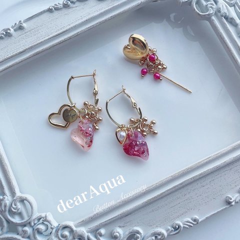 【ピアス】着せ替えハートチャーム♥