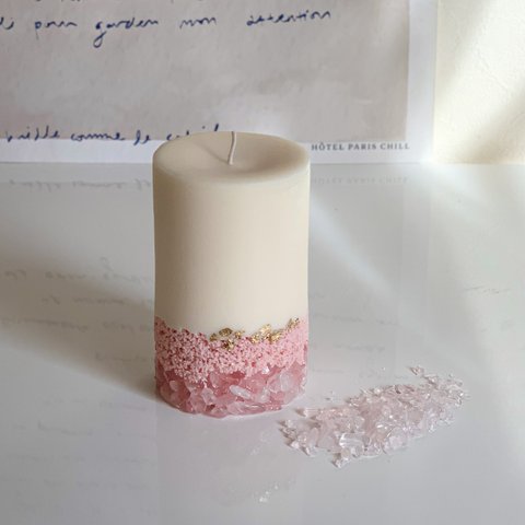 【ローズクォーツ】クリスタルピラーキャンドル ~ Crystal pillar candle  - Rose quartz -  