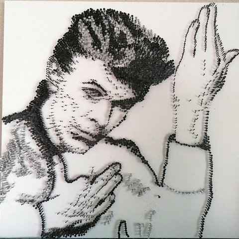ウォールアート David Bowie「デヴィッド・ボウイ」100cmx100cm　壁掛けアート店舗用タペストリーインテリアパネルカリモク