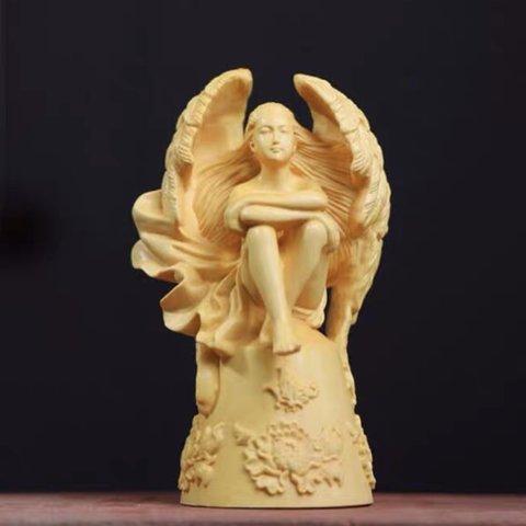 天使 黄楊木の手彫り 美術工芸品
