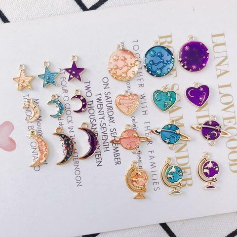 メタルパーツ 宇宙パーツ アクセサリー 手芸 パーツ 金具 金属 パーツ ハンドメイド 素材 材料 星 月 16