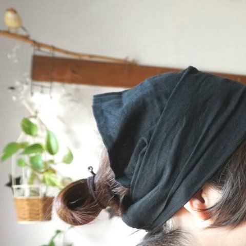 綿麻ブラックカラーのヘアターバン