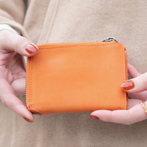L字ショートウォレット ミニ財布 軽量 カード入れ ミニウォレット ミニマム コンパクト オレンジ HAW020