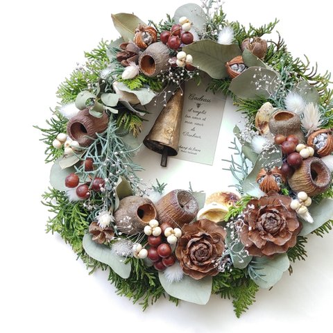 ～Winter wreath ～ふゆの贈り物     リース  誕生日  贈り物  お祝い  クリスマス  冬ギフト  飾り  コットンフラワー  ベル