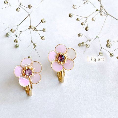 light purple＆purpleディップフラワーミニsimpleイヤリング/ピアス