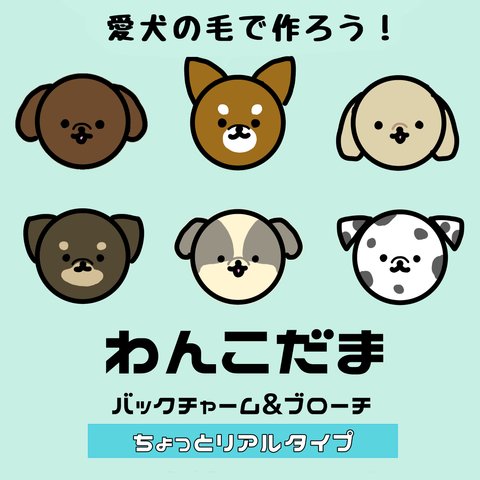 わんこだま(バックチャーム&ブローチ)作製キット　　ちょっとリアルタイプ難易度☆☆☆