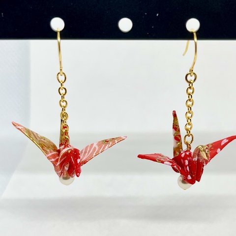 origami crane earrings   M   no.1  /  pearl パール　折り紙　ピアス　鶴　お土産　ギフト　gift souvenir 和服　和装　浴衣　着物　kimono 