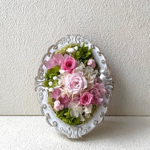 薔薇のフレームアレンジ♪ピンク桃色プリザーブドフラワー花母の日ブリザードフラワー結婚式誕生日プリザ薔薇プレゼント誕生日バラギフト花器サプライズ 結婚祝い退職祝い卒業祝い