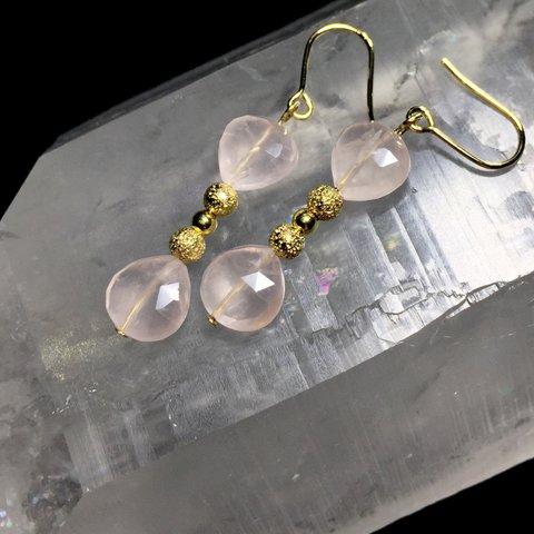 Rose quartz. 天然石ローズクォーツピアス