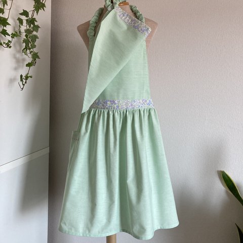 ♡シンプル可愛い:*子供ギャザーエプロン&三角巾。.:*☆M(120〜140)サイズ☆