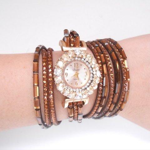 leather bracelet jewel watch ・Longtype・ brown・グルーデコ