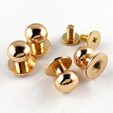 【KAMONレザー】ギボシ ゴールド 4個セット 頭10mm ネジ式 留め具 金具 レザークラフト 手芸 パーツ #2878