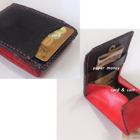 カードとコインの財布Ⅱ CC-06-3 コインケース ヌメ革 BLACK & RED