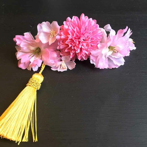 受注製作♪【和装・卒業式・成人式】選べるカラー♪桜とピンポンマムの髪飾り