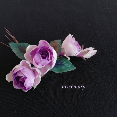正絹　紫の薔薇の布花