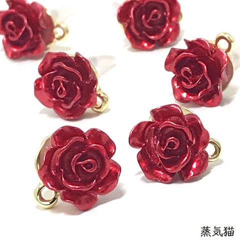 【ピアス】赤い薔薇ピアス 6個【薔薇パーツ】