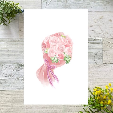 バラの花束　イラストポストカード2枚セット