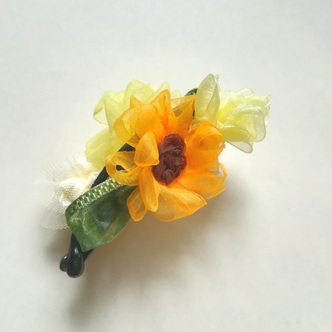 オーガンジーリボン向日葵のバナナクリップ リボンフラワー sunflower arrangement