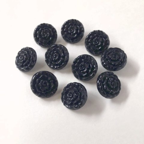 【SALE】 レトロ フラワー ローズ ボタン ブラック お花 15mm 10個セット bc-003