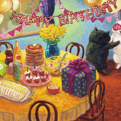 72. カマノレイコ　猫ポストカード２枚組　「おめでとう」