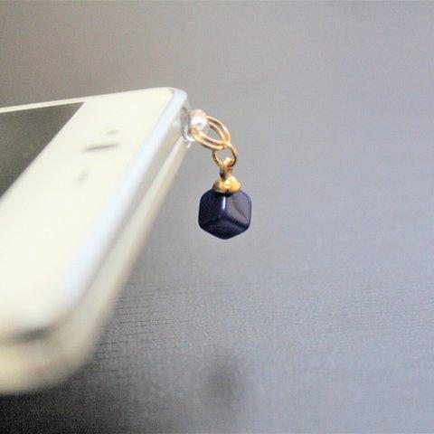 【再販】スマホピアス　キューブチャーム　ネイビー