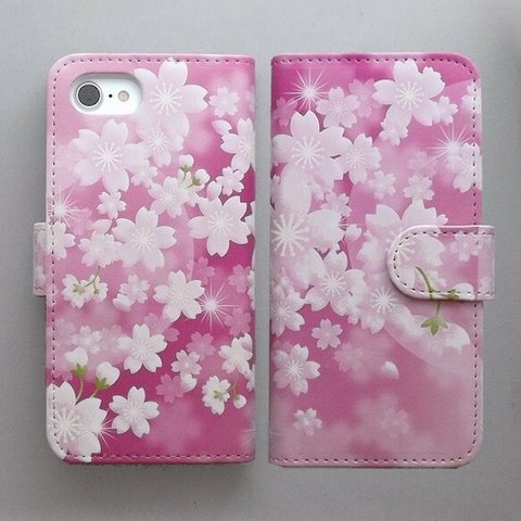 全機種対応 手帳型スマートフォンケース スマホケース 桜 ピンク 花柄 和柄 花 031 