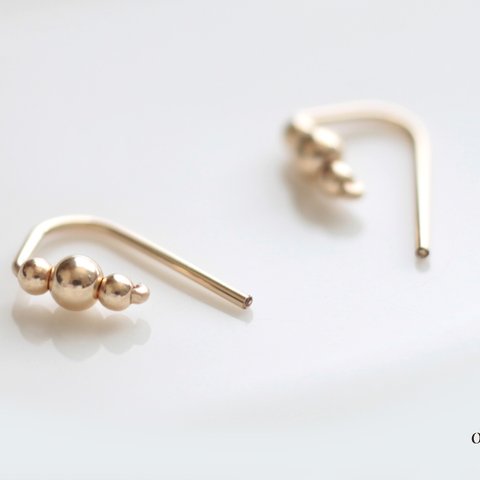 14kgf Gold  beads 『　ゴールドの 小さな 2way ピアス - dainty』