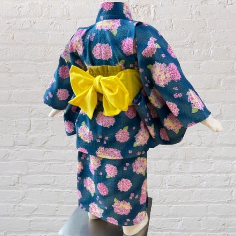 ベビー浴衣 セパレートタイプ 80-90サイズ　黄色の帯がかわいい💕ヘアゴムおまけ付き 紫陽花柄