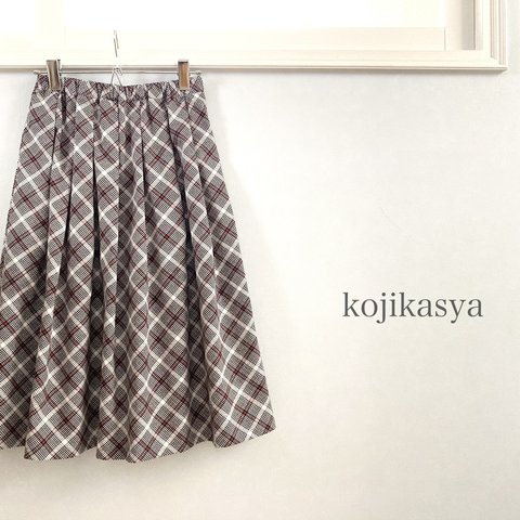【受注製作】黒×白×エンジ チェック柄 USAコットンのスカート