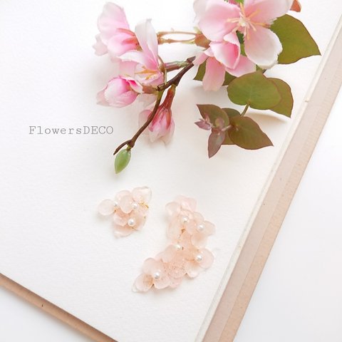  紫陽花ヒトフサ桜色【イヤーカフ&イヤリング・パンツ変更可】