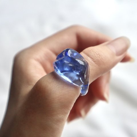 Clear navy ガラス リング   glass ring