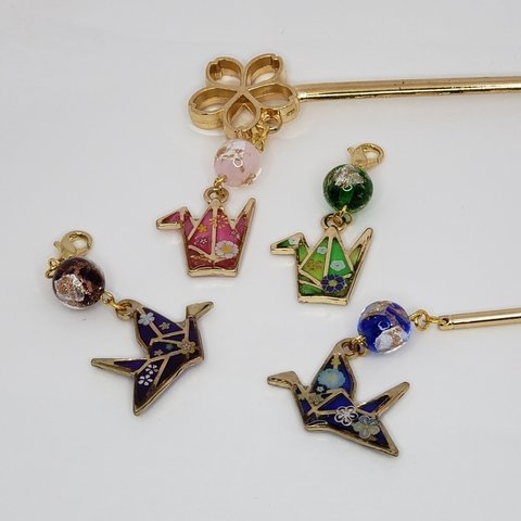 レジン　和柄 折り鶴のかんざし　チャーム