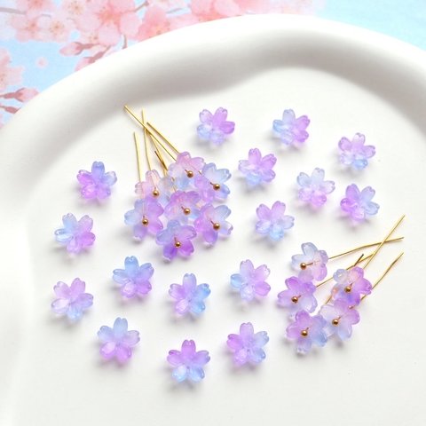 オリジナルカラー★10mm 桜　サクラソウ　お花のガラスビーズ  パープル×ブルーグラデーション