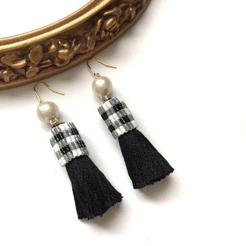 再販♡gingham check × tassel earrings