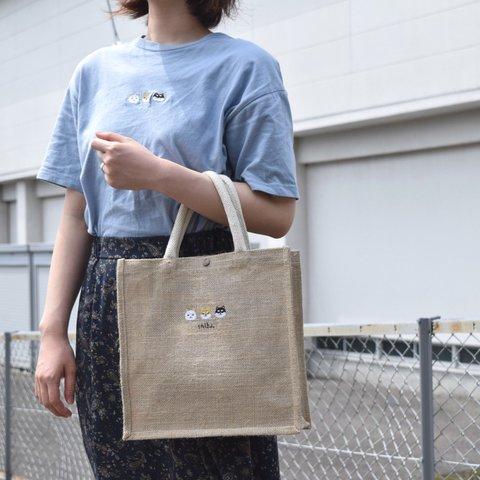 お得セット◎柴犬刺繍Tシャツ&ジュートバッグセット 《アシッドブルー》ビッグシルエット ショルダー 2way