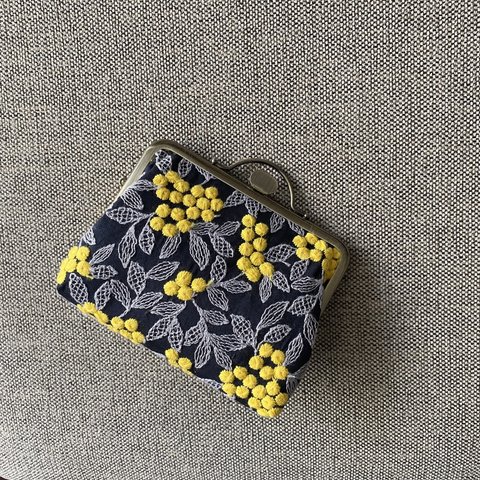  親子がま口財布押し口金【ミモザ刺繍】※受注制作※