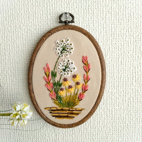 刺繡フレーム　春の花々　レースフラワー