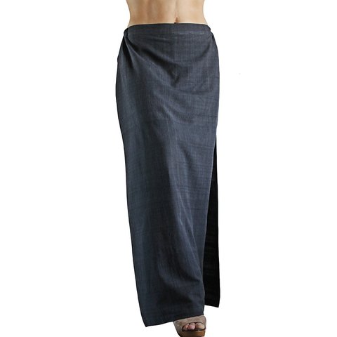 ジョムトン手織り綿のタイト風スカートパンツ 墨黒（PFS-037-01）