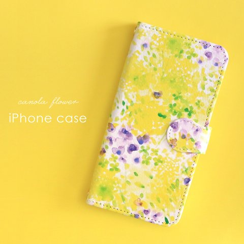 iPhone 手帳型スマホケース 【canola flower 黄色いお花畑】