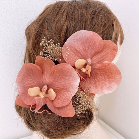 ピンク胡蝶蘭髪飾り