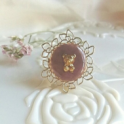 ♡再販②♡ vintage frame ring ヴィンテージフレームのくまさんリング A (ミルクティーカラー・フリーサイズ)